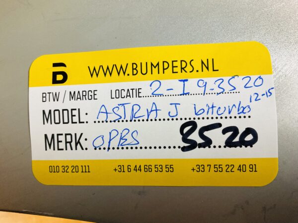 Bumper OPEL ASTRA J TURBO 2011-2014  Voorbumper 2-i9-3520Z