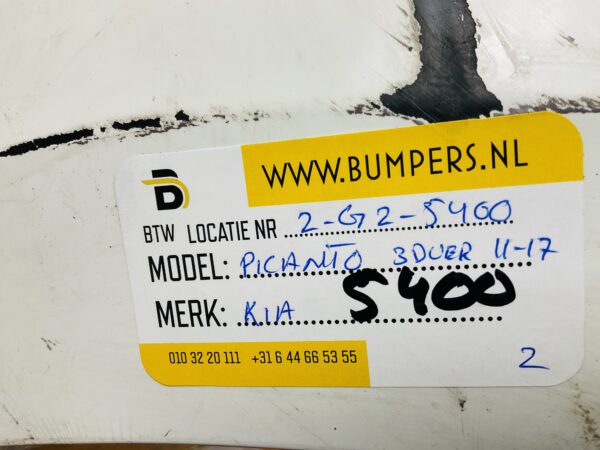 BUMPER Kia Pcanto 3 Deur 2011-2017 VOORBUMPER 2-G2-5400z