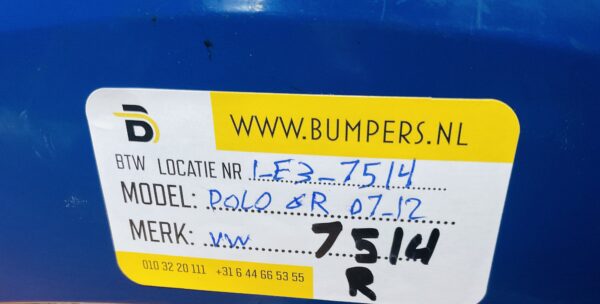 Bumper Volkswagen Polo 2007-2012 Achterbumper 1-E3-7514R