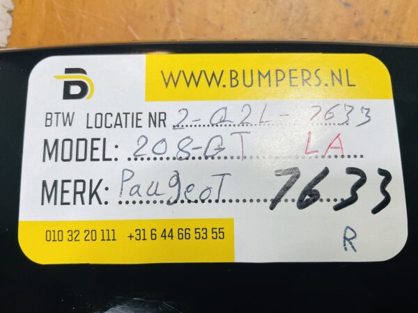 Zijscherm strip Peugeot 208 9823300580 LA Links Achter  GT Line 2-Q2L-7633R