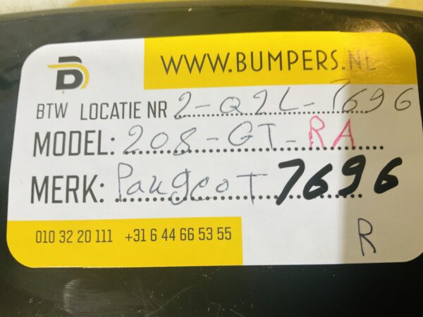 Zijscherm strip Peugeot 208 9824722480 RA Rechts Achter  GT Line 2-Q2L-7696R