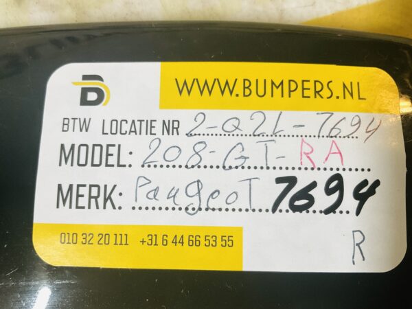 Zijscherm strip Peugeot 208 9824722480 RA Rechts Achter  GT Line 2-Q2L-7694R