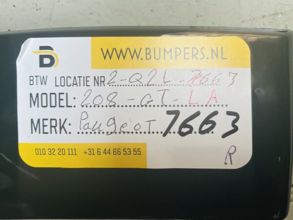 Zijscherm strip Peugeot 208 9823300580 LA Links Achter  GT Line 2-Q2L-7663R