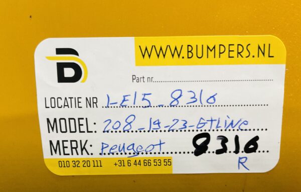 Bumper Peugeot 208 2019-2023 GT-Line GTLine Achterbumper 1-E7-8316R