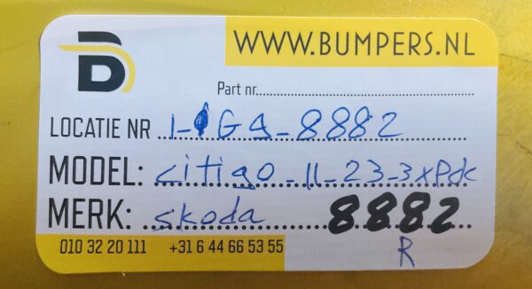 Bumper Skoda Citigo 1S1807421 3Xpdc 2011-2023 Achterbumper 1-E9-8882R
