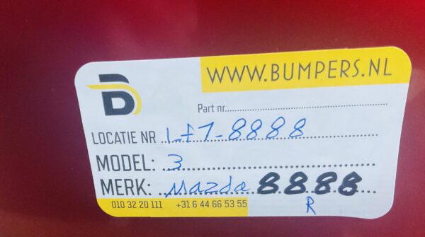 Bumper Mazda 3 K3006 Bckn-50221 4Xpdc Achterbumper 1-F7-8888R