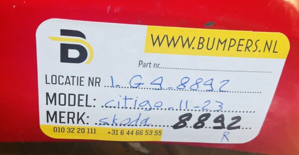 Bumper Skoda Citigo 2011-2023 1ST807421 Achterbumper 1-E9-8892R