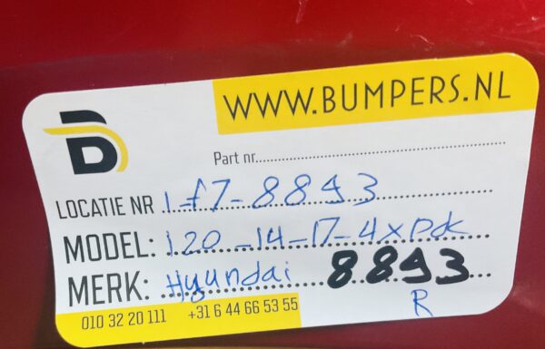 Bumper Hyundai I20 2014-2017 86611-C8000 4XPdc Achterbumper 1-F7-8893R