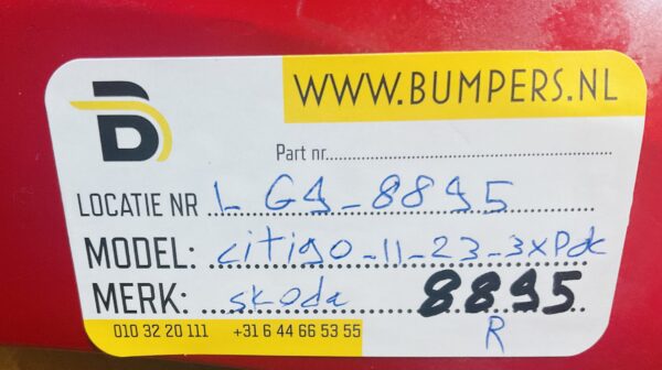 Bumper Skoda Citigo 1ST807421 3XPdc Achterbumper 1-E9-8895R