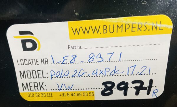 Bumper Volkswagen Polo 2G 2G6807421 4XPdc 2017-2021 Achterbumper 1-E8-8971R