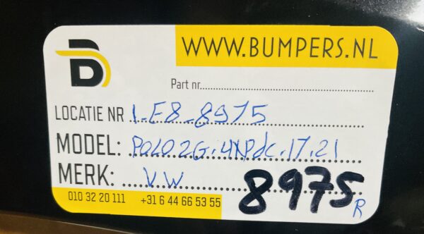 Bumper Volkswagen Polo 2G 2G6807421 4XPdc 2017-2021 Achterbumper 1-E8-8975R