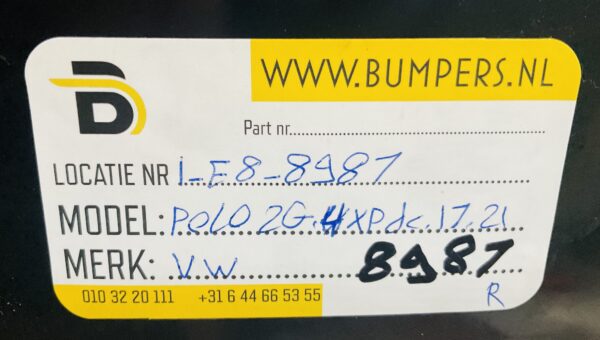 Bumper Volkswagen Polo 2G 2G6807421 4XPdc 2017-2021 Achterbumper 1-E8-8987R