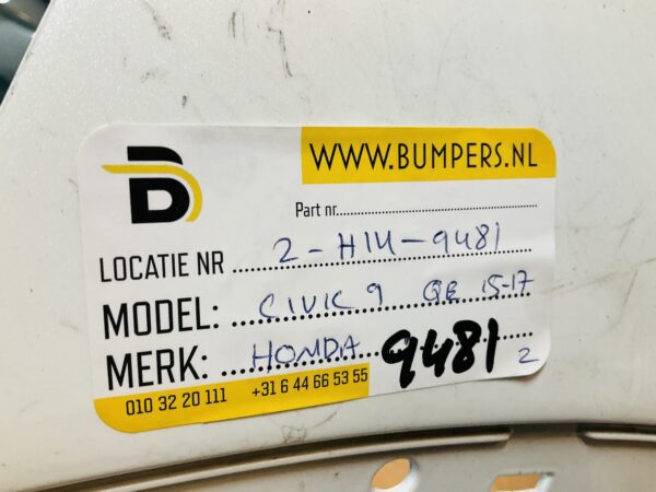 BUMPER Honda Civic 9 QE kls 2015-2017 VOORBUMPER 2-H14-9481z
