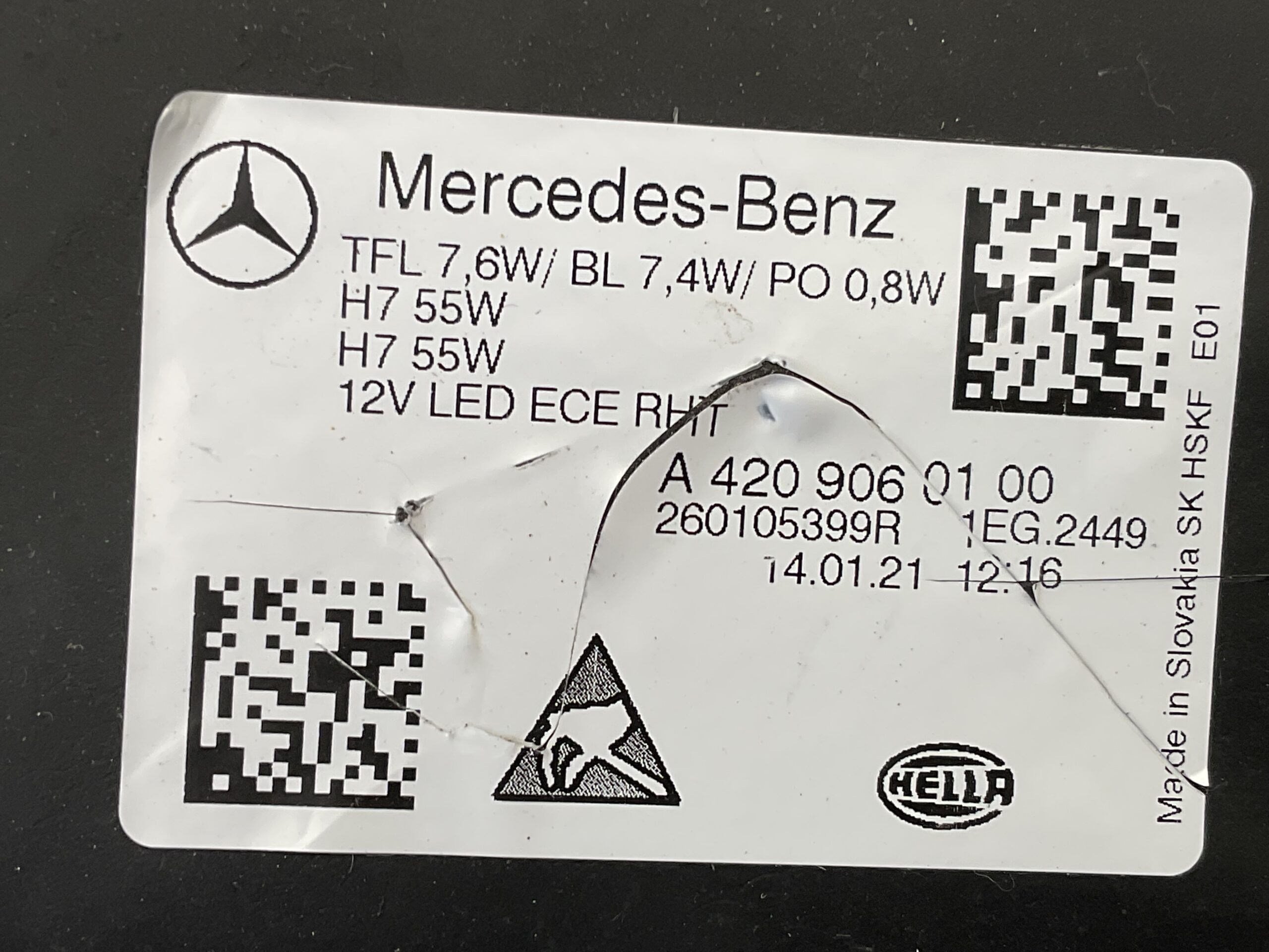 KOPLAMP MERCEDES W420 CITAN A4209060100 HALOGEEN RECHTS MB-8046