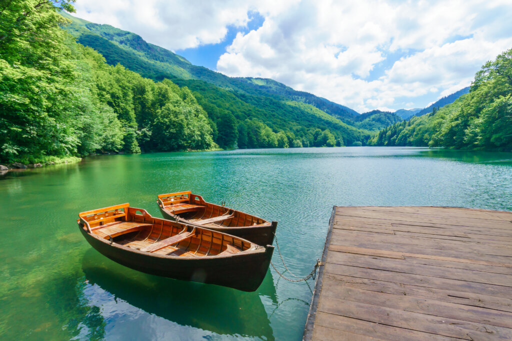 Pier,And,Boats,In,Lake,Biograd,(biogradsko,Jezero),,Biogradska,Gora